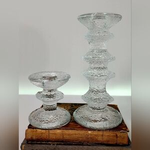2 Vintage Timo Sarpaneva Festivo Art Glass Candlestick Holders
